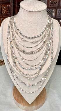 Loft Multi-Strand Silver Tone Beaded Layered Statement Necklace